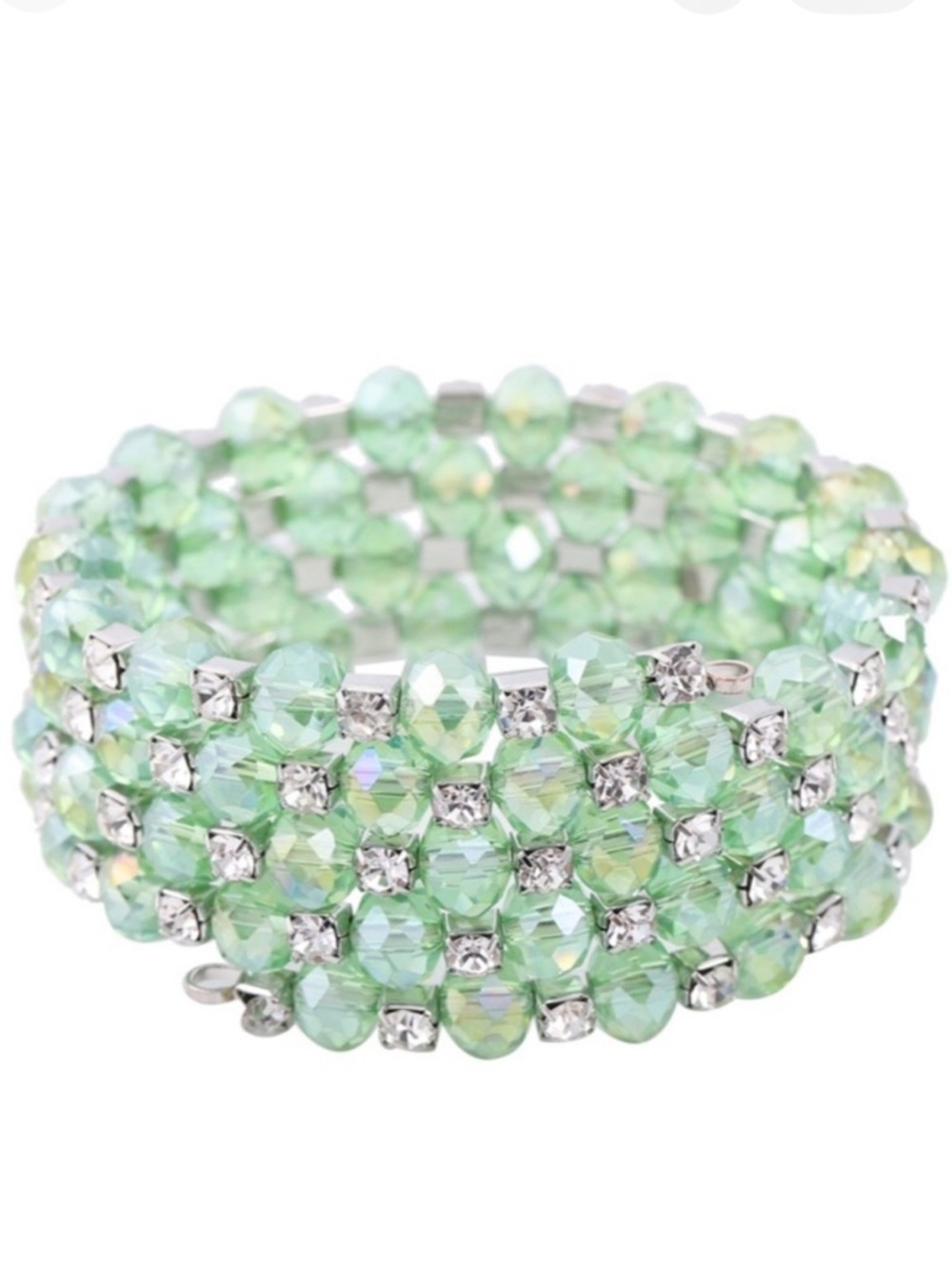 Green and White Austrian Crystal Wrap Bracelet